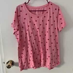 St. John’s Bay Heart Print T-Shirt Feminine Girly Valentine’s Day Pink Red XXL